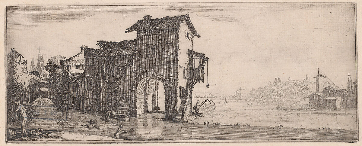 Le Moulin a Eau (The Water Mill), from "Les Quatre Paysages" (The Four Landscapes), Jacques Callot (French, Nancy 1592–1635 Nancy), Etching; first state of two (Lieure)