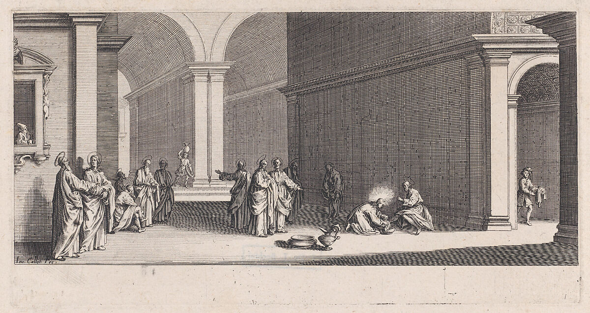 Le Lavement des Pieds (The Washing of the Feet), from "La Grande Passion" (The Large Passion), Jacques Callot (French, Nancy 1592–1635 Nancy), Etching and engraving; first state of four (Lieure) 
