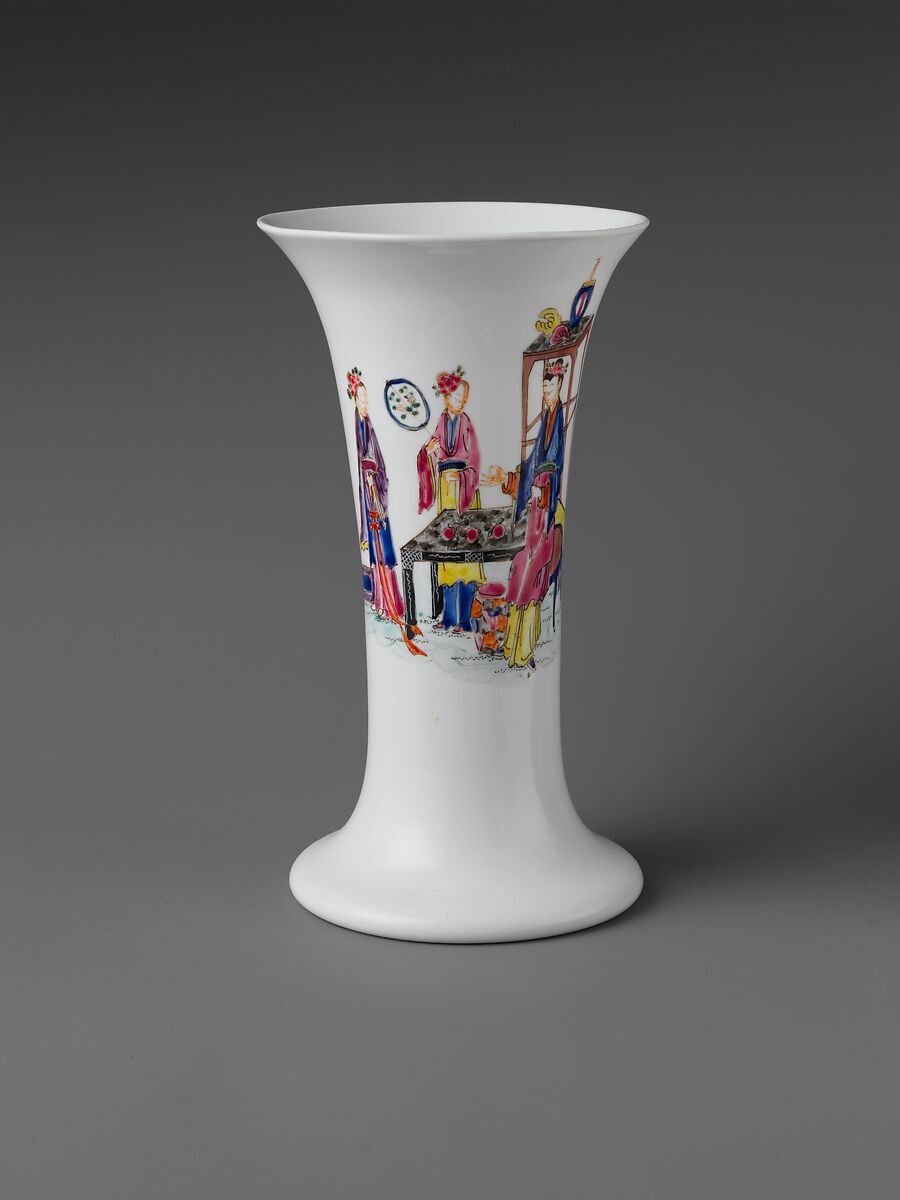 Beaker, Opaque glass with enamel decoration, British 