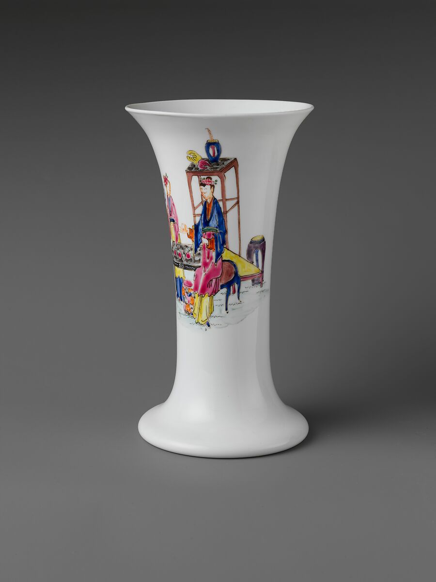 Beaker, Opaque glass with enamel decoration, British