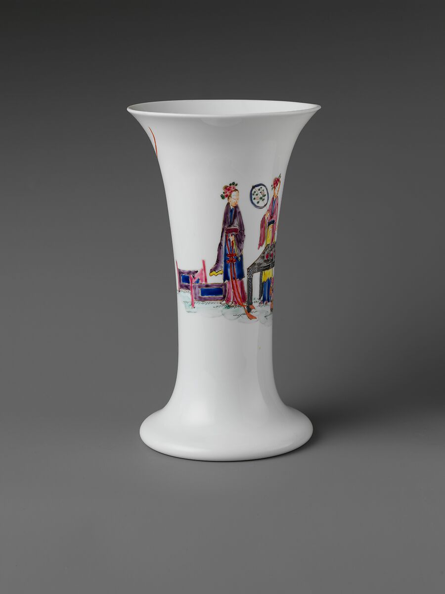 Beaker, Opaque glass with enamel decoration, British