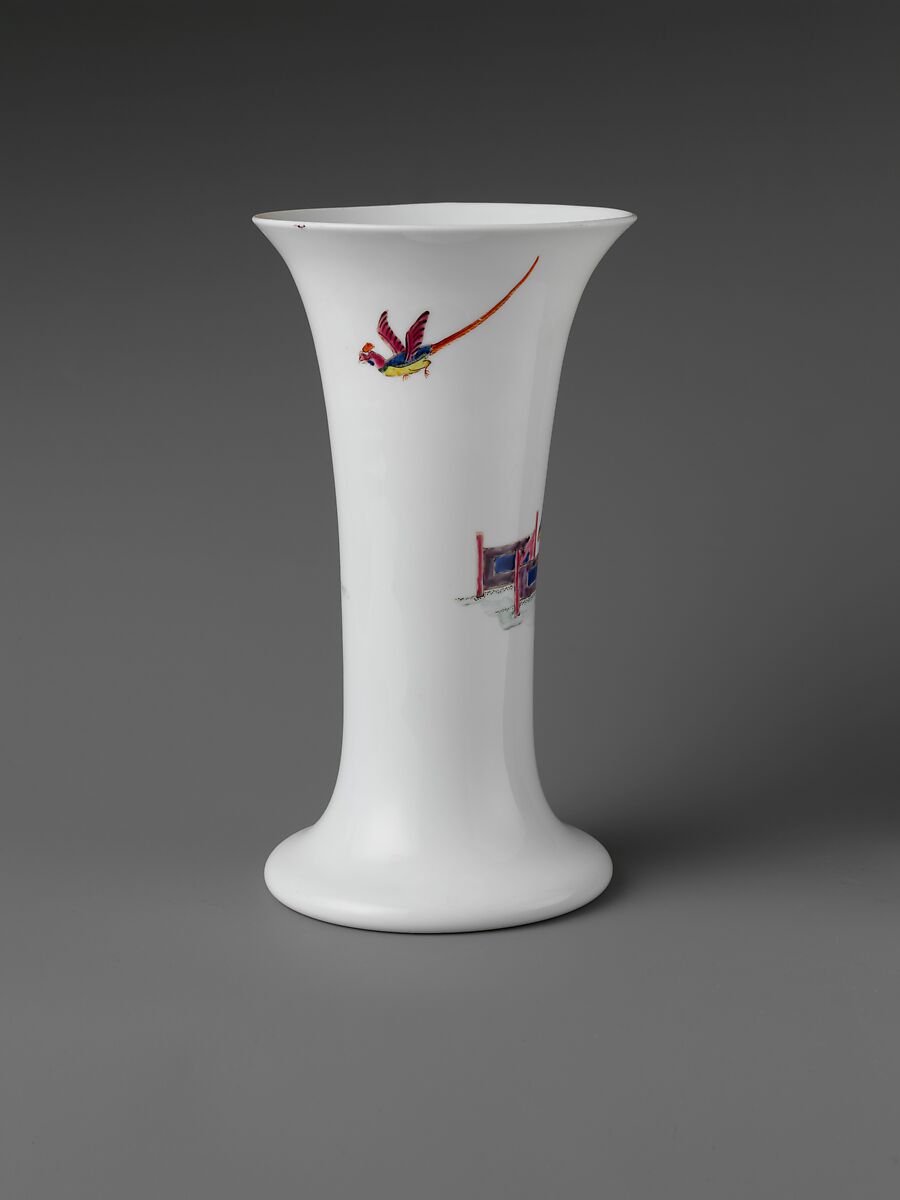 Beaker, Opaque glass with enamel decoration, British