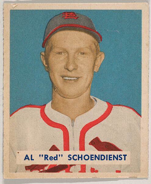 Al "Red" Schoendienst, part of the 1949 Bowman Baseball series (R406-2) issued by Bowman Gum Company., Bowman Gum Company, Commercial color lithograph 