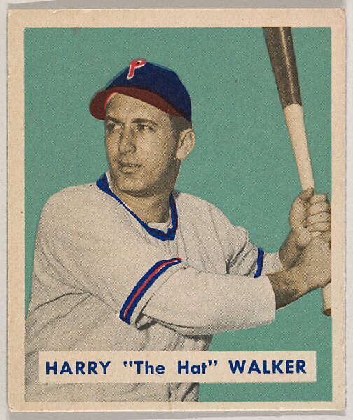 Harry "The Hat" Walker, part of the 1949 Bowman Baseball series (R406-2) issued by Bowman Gum Company., Bowman Gum Company, Commercial color lithograph 