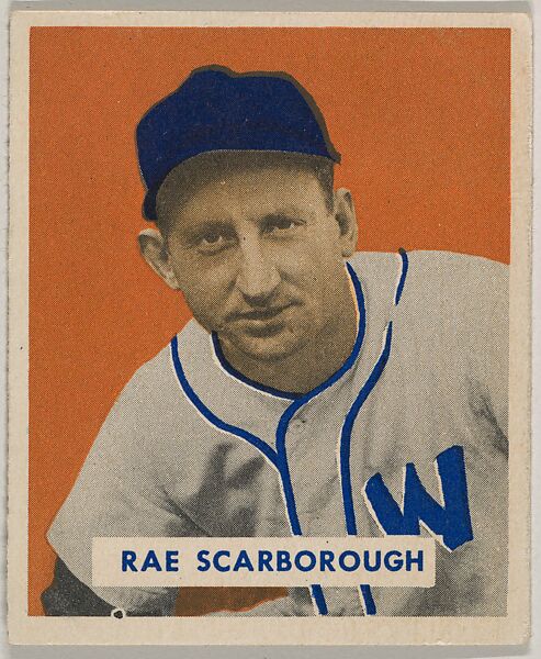 Rae Scarborough, part of the 1949 Bowman Baseball series (R406-2) issued by Bowman Gum Company., Bowman Gum Company, Commercial color lithograph 