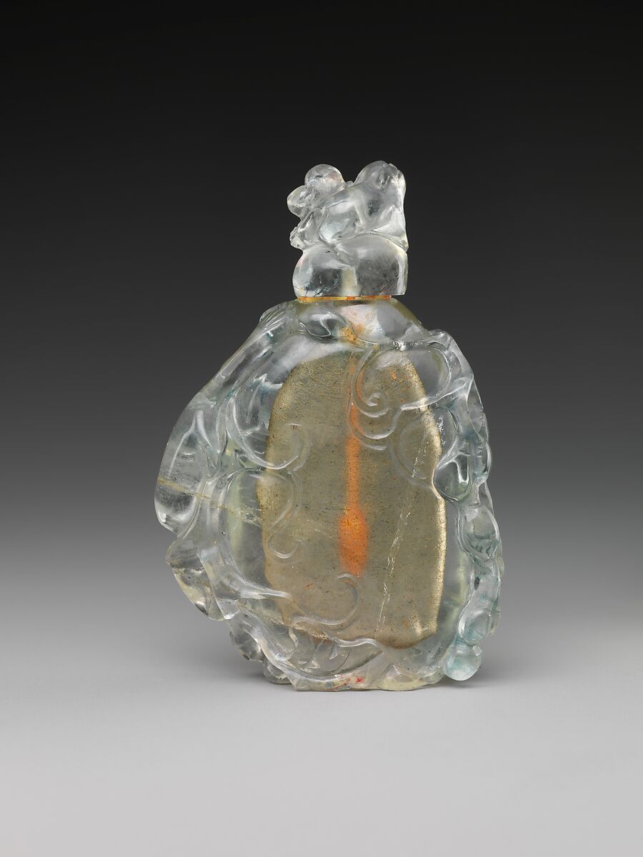 Snuff bottle with squirrel and grapes, Aquamarine, China