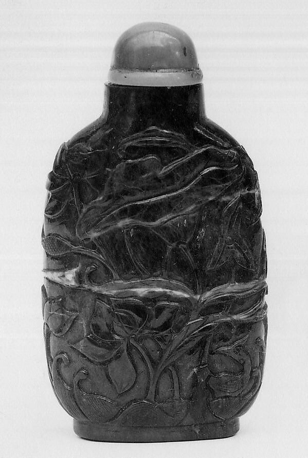 Snuff Bottle, Malachite with coral stopper, China 