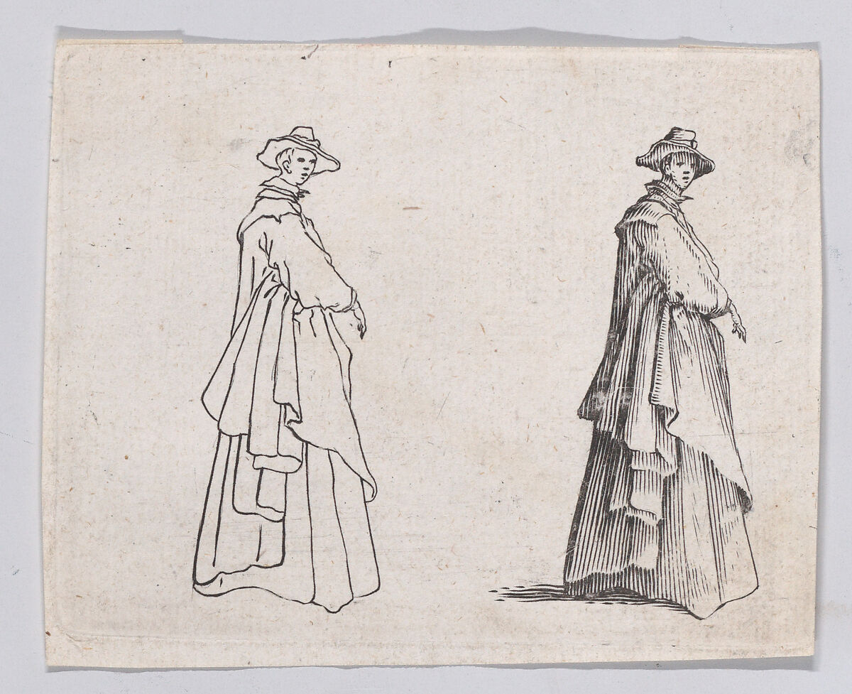 Reverse Copy of La Dame au Vêtement Ample (The Woman with the Ample Clothing), from "Les Caprices" Series A, The Florence Set, Anonymous, Etching 