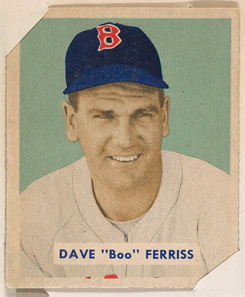 Dave "Boo" Ferriss, part of the 1949 Bowman Baseball series (R406-2) issued by Bowman Gum Company., Bowman Gum Company, Commercial color lithograph 