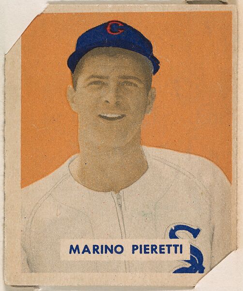 Marino Pieretti, part of the 1949 Bowman Baseball series (R406-2) issued by Bowman Gum Company., Bowman Gum Company, Commercial color lithograph 