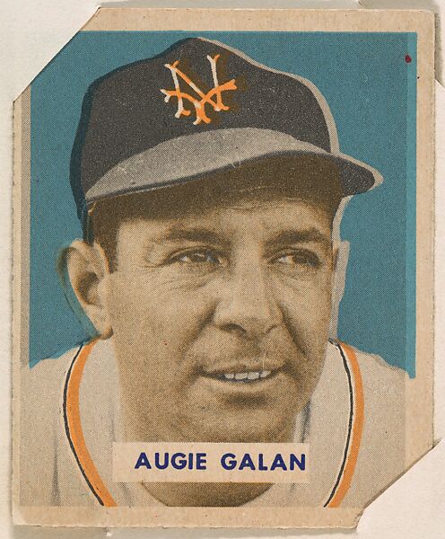 Augie Galan, part of the 1949 Bowman Baseball series (R406-2) issued by Bowman Gum Company., Bowman Gum Company, Commercial color lithograph