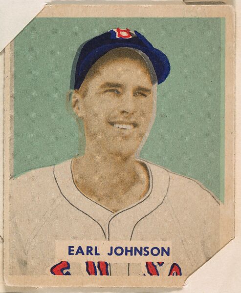 Earl Johnson, part of the 1949 Bowman Baseball series (R406-2) issued by Bowman Gum Company., Bowman Gum Company, Commercial color lithograph 