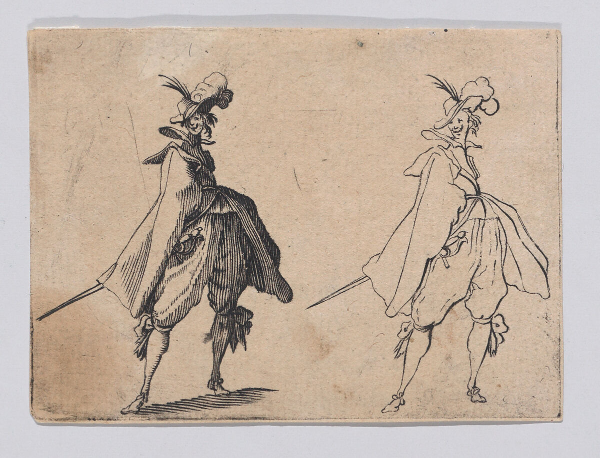 Reverse Copy of La Gentilhomme au Grand Manteau, Vu de Face (Gentleman with a Large Mantle, Seen from the Front), from Les Caprices Series A, The Florence Set, Anonymous, Etching 