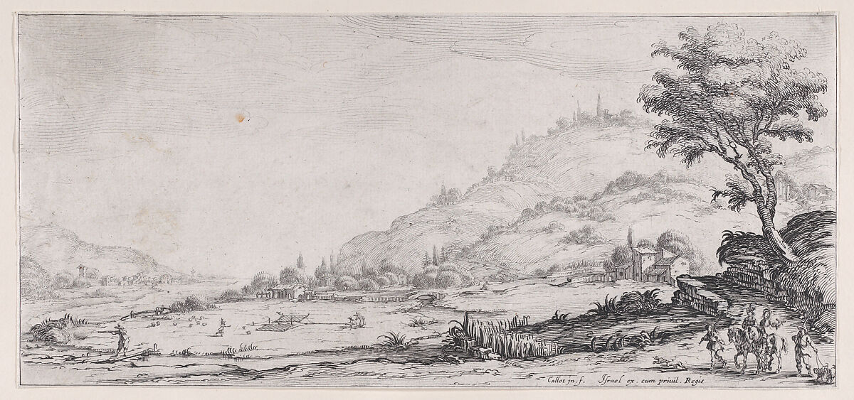 Le Chasse aux Oiseaux (The Bird Hunt), from "Paysages Gravés pour Jean de Médicis appelées aussi Paysages Dessinés a Florence, Vues de Florence, Paysages d'Italie, et Paysages Définitifs" (Landscapes Engraved for Giovanni de'Medici, Landscapes Designed in Florence, Views of Florence, Landscapes of Italy, and Definitive Landscapes), Jacques Callot (French, Nancy 1592–1635 Nancy), Etching; second state of two (Lieure) 