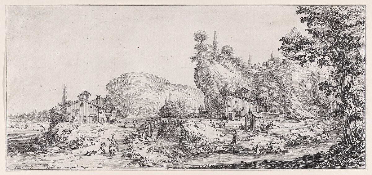 Le Retour de la Chasse (The Return of the Hunt), from "Paysages Gravés pour Jean de Médicis appelées aussi Paysages Dessinés a Florence, Vues de Florence, Paysages d'Italie, et Paysages Définitifs" (Landscapes Engraved for Giovanni de'Medici, Landscapes Designed in Florence, Views of Florence, Landscapes of Italy, and Definitive Landscapes), Jacques Callot (French, Nancy 1592–1635 Nancy), Etching; second state of three (Lieure) 