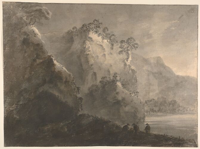 Landscape with hills, a lake, and figures