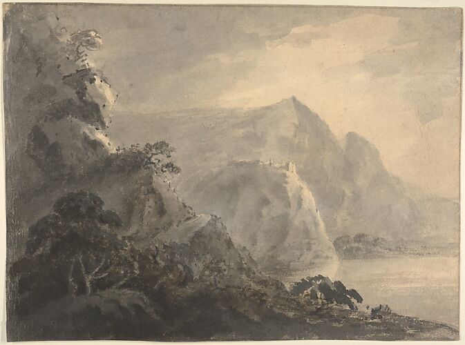 Landscape with Hill, Lake and Figures