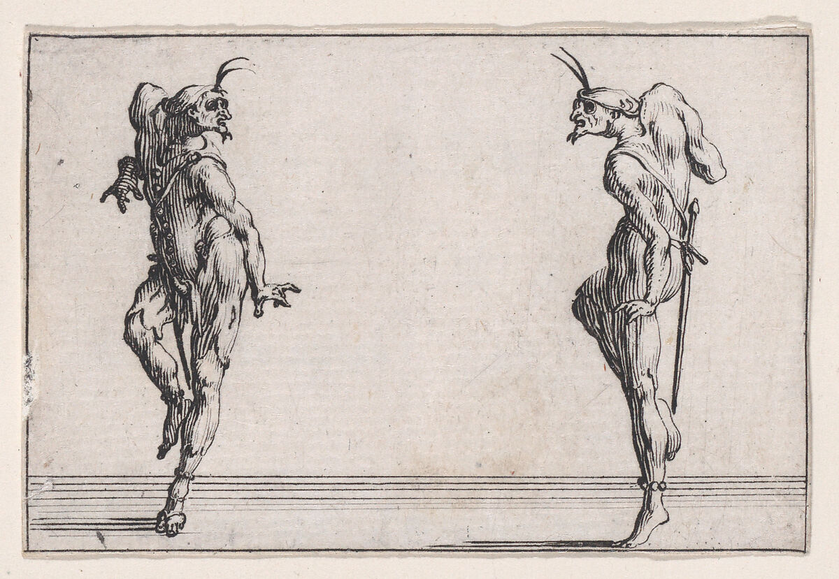 Les Deux Pantalons se Regardant (Men in Pantsuits Looking at Each Other), from Les Caprices Series A, The Florence Set, Jacques Callot (French, Nancy 1592–1635 Nancy), Etching 