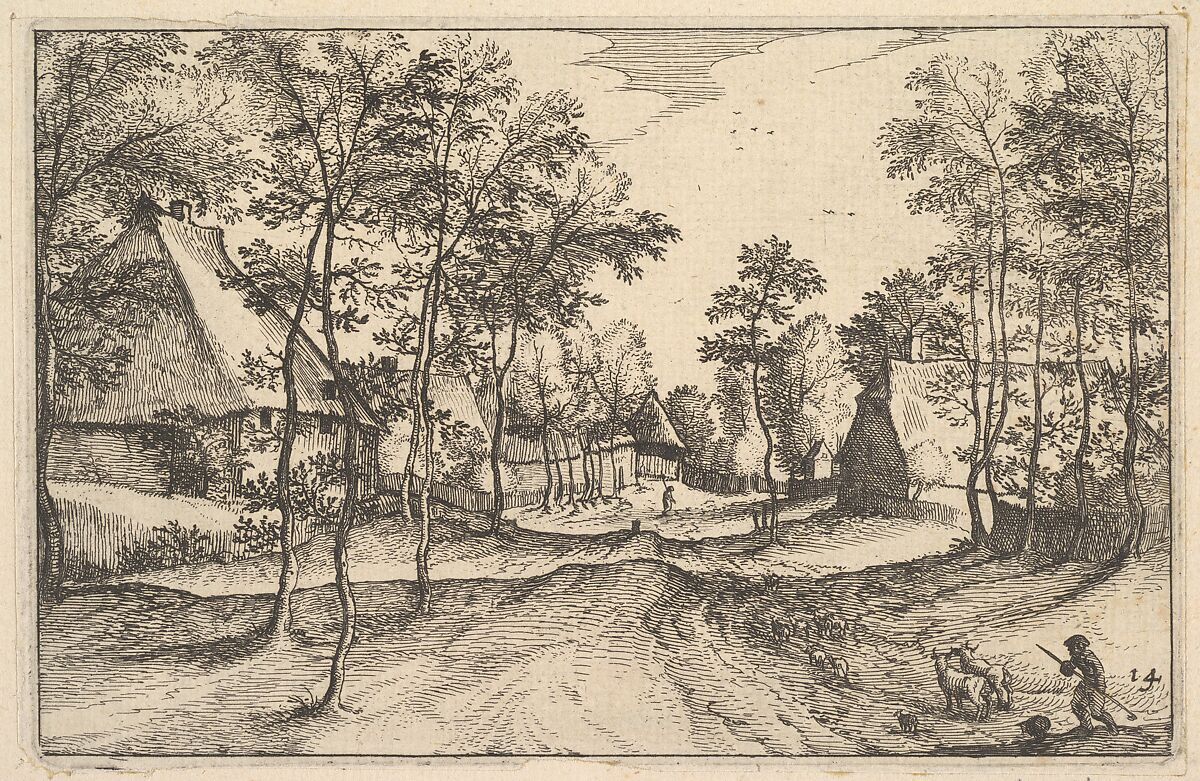 A Village Road, plate 14 from "Regiunculae et Villae Aliquot Ducatus Brabantiae", Claes Jansz. Visscher (Dutch, Amsterdam 1586–1652 Amsterdam), Etching 