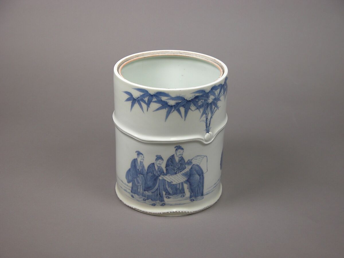 Water Jar for the Tea Ceremony with Seven Sages of the Bamboo Grove Design, Porcelain with underglaze blue decoration; lacquer cover; (Hirado ware), Japan 