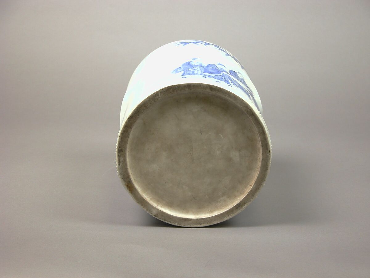 Water Jar for the Tea Ceremony with Seven Sages of the Bamboo Grove Design, Porcelain with underglaze blue decoration; lacquer cover; (Hirado ware), Japan