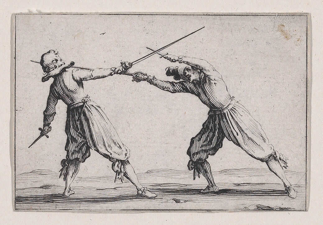 Le Duel a l'Épée et au Poignard (The Duel with the Sword and Dagger), from Les Caprices Series A, The Florence Set, Jacques Callot (French, Nancy 1592–1635 Nancy), Etching 