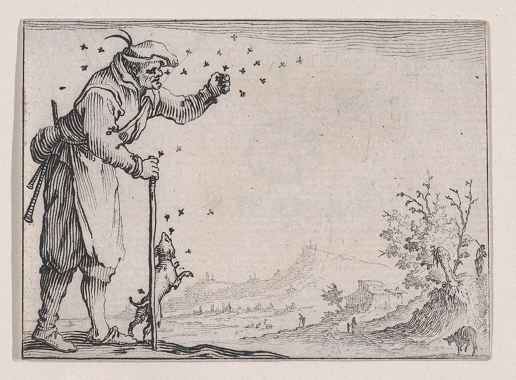 Le Paysan Assailli par les Abeilles (The Peasant Attacked by Bees), from Les Caprices Series A, The Florence Set, Jacques Callot (French, Nancy 1592–1635 Nancy), Etching 