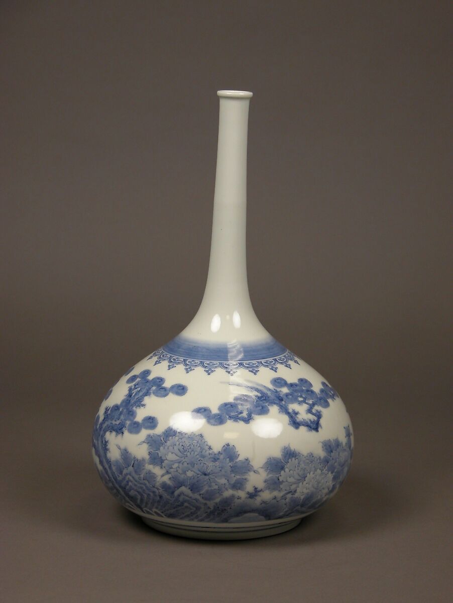 Long-Necked Bottle with Design of Chinese Children Playing Outdoors, Porcelain with underglaze blue (Hirado ware), Japan