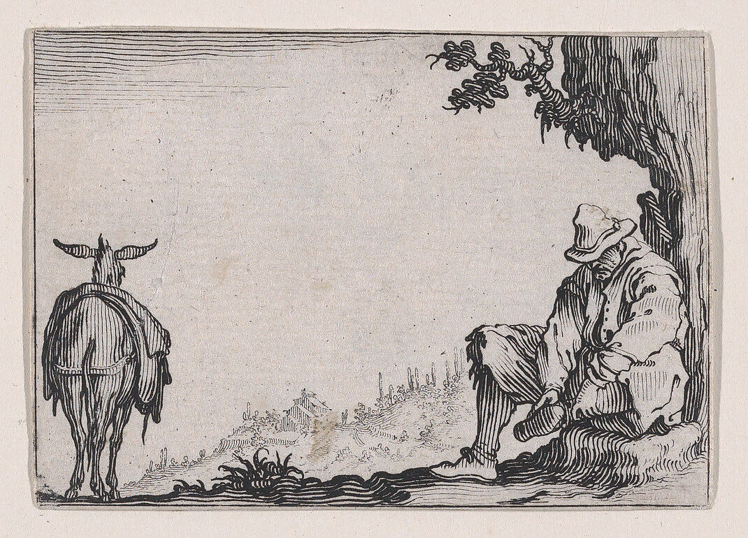 Le Paysan se Déchaussant (The Peasant Removing his Shoes), from Les Caprices Series A, The Florence Set, Jacques Callot (French, Nancy 1592–1635 Nancy), Etching 