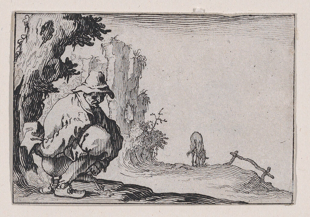Le Paysan Accroupi (The Squatting Peasant), from Les Caprices Series A, The Florence Set, Jacques Callot (French, Nancy 1592–1635 Nancy), Etching 