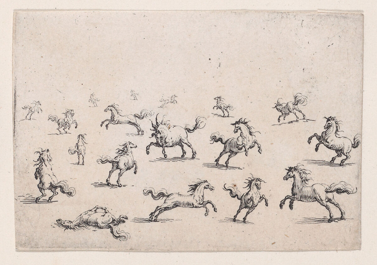 Chevaux Courant en Liberte (Horses Running Freely), from Les Caprices Series A, The Florence Set, Jacques Callot (French, Nancy 1592–1635 Nancy), Etching 