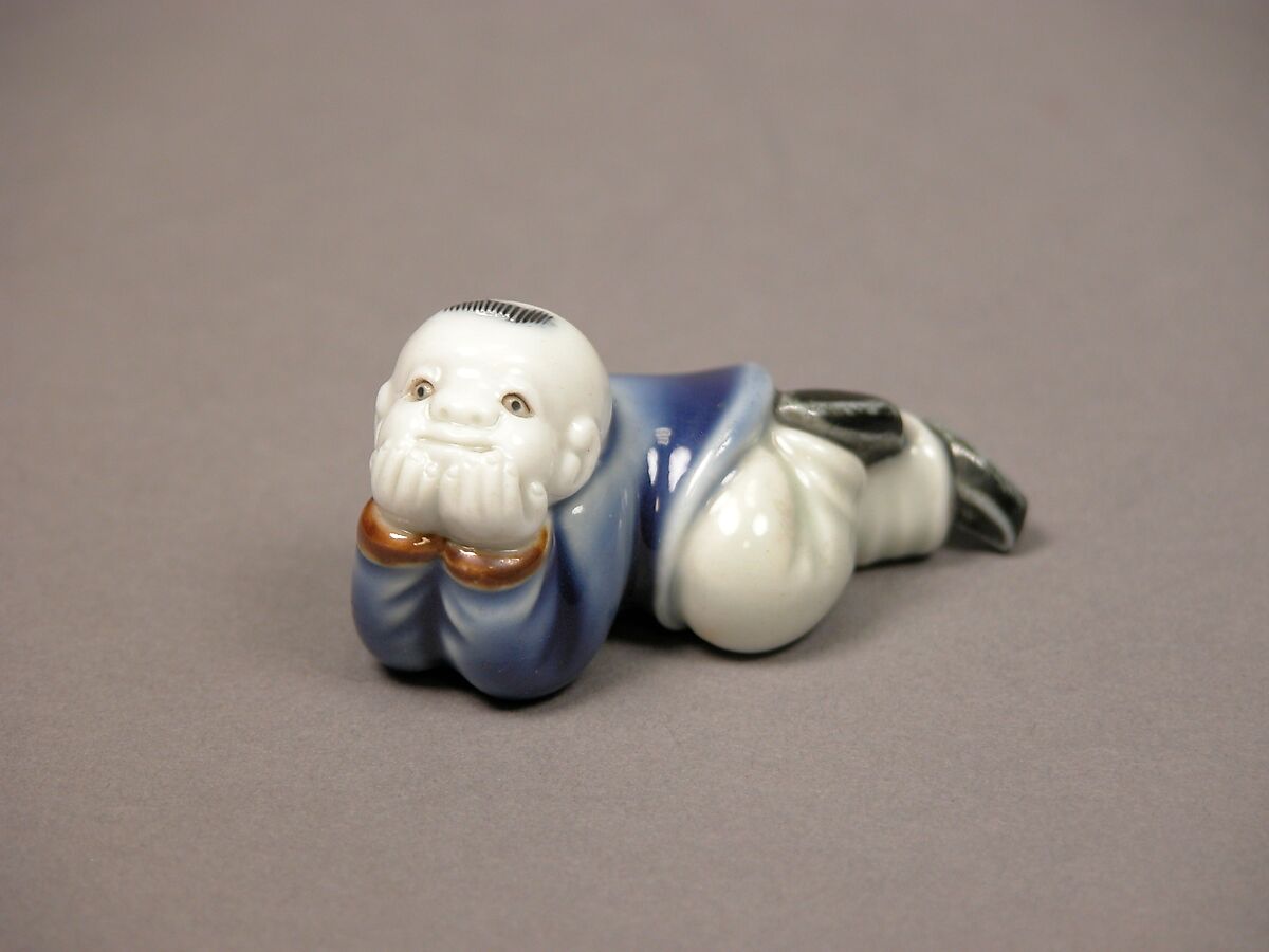 Child Lying Down, Porcelain with underglaze blue and overglaze enamels (Hirado ware), Japan 