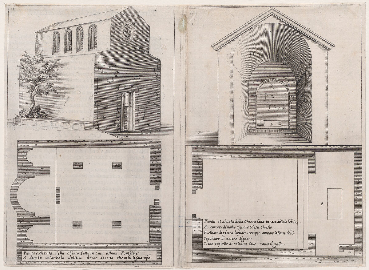 Plates 12 and 13, from "Trattato delle Piante & Immagini de Sacri Edifizi di Terra Santa" (Treatise of the Plans & Images of the Sacred Buildings of the Holy Land), Jacques Callot (French, Nancy 1592–1635 Nancy), Etching and engraving; plate 12: first state of two (Lieure) 