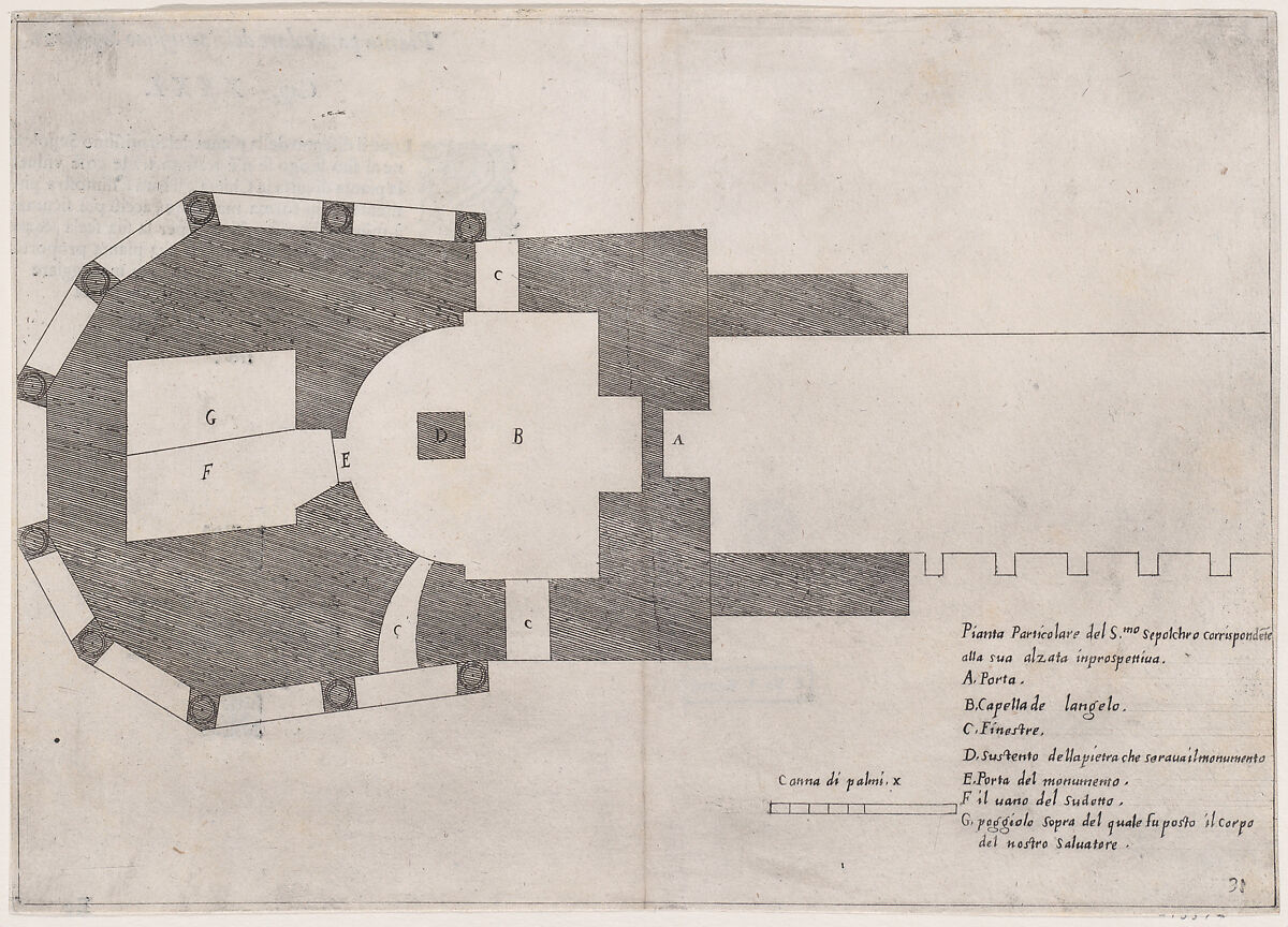 Plate 24, from "Trattato delle Piante & Immagini de Sacri Edifizi di Terra Santa" (Treatise of the Plans & Images of the Sacred Buildings of the Holy Land), Jacques Callot (French, Nancy 1592–1635 Nancy), Etching and engraving; first state of two (Lieure) 