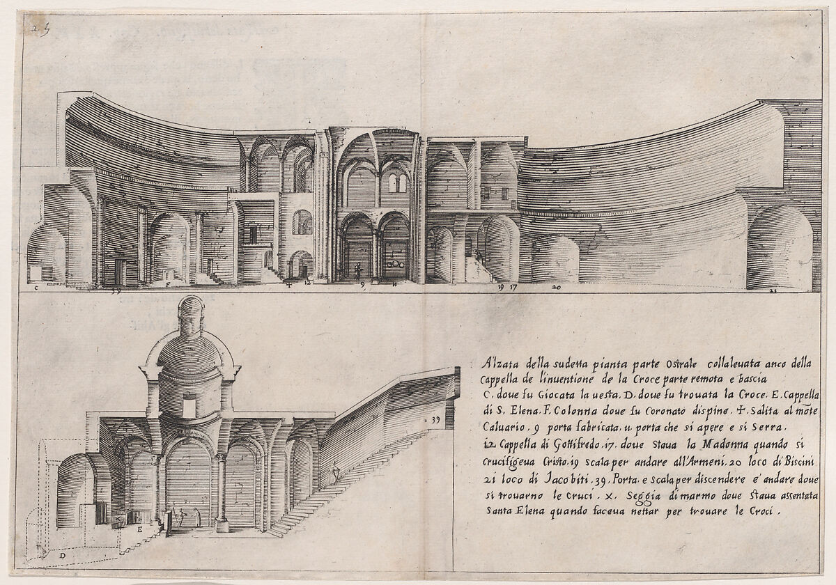 Plate 21, from "Trattato delle Piante & Immagini de Sacri Edifizi di Terra Santa" (Treatise of the Plans & Images of the Sacred Buildings of the Holy Land), Jacques Callot (French, Nancy 1592–1635 Nancy), Etching and engraving; first state of two (Lieure) 
