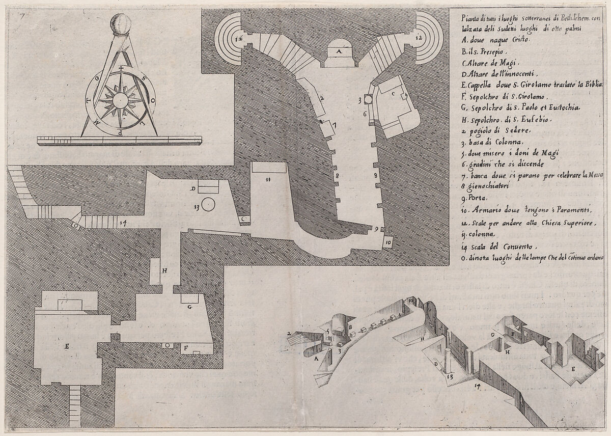 Plate 6, from "Trattato delle Piante & Immagini de Sacri Edifizi di Terra Santa" (Treatise of the Plans & Images of the Sacred Buildings of the Holy Land), Jacques Callot (French, Nancy 1592–1635 Nancy), Etching and engraving; first state of two (Lieure) 