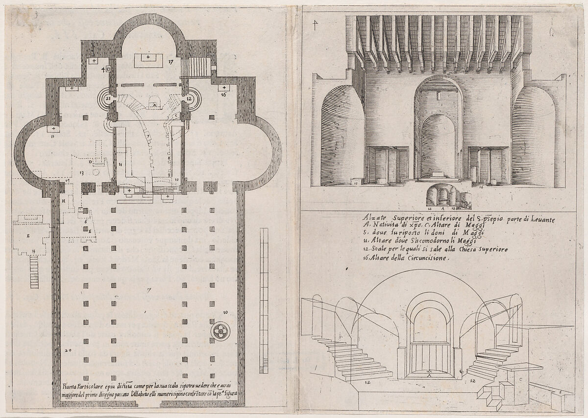 Plates 3 and 4, from "Trattato delle Piante & Immagini de Sacri Edifizi di Terra Santa" (Treatise of the Plans & Images of the Sacred Buildings of the Holy Land), Jacques Callot (French, Nancy 1592–1635 Nancy), Etching and engraving; plate 3: first state of two (Lieure) 
