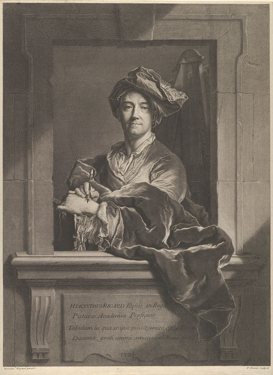 Portrait of Hyacinthe Rigaud, Pierre Imbert Drevet (French, Paris 1697–1739 Paris), Engraving 