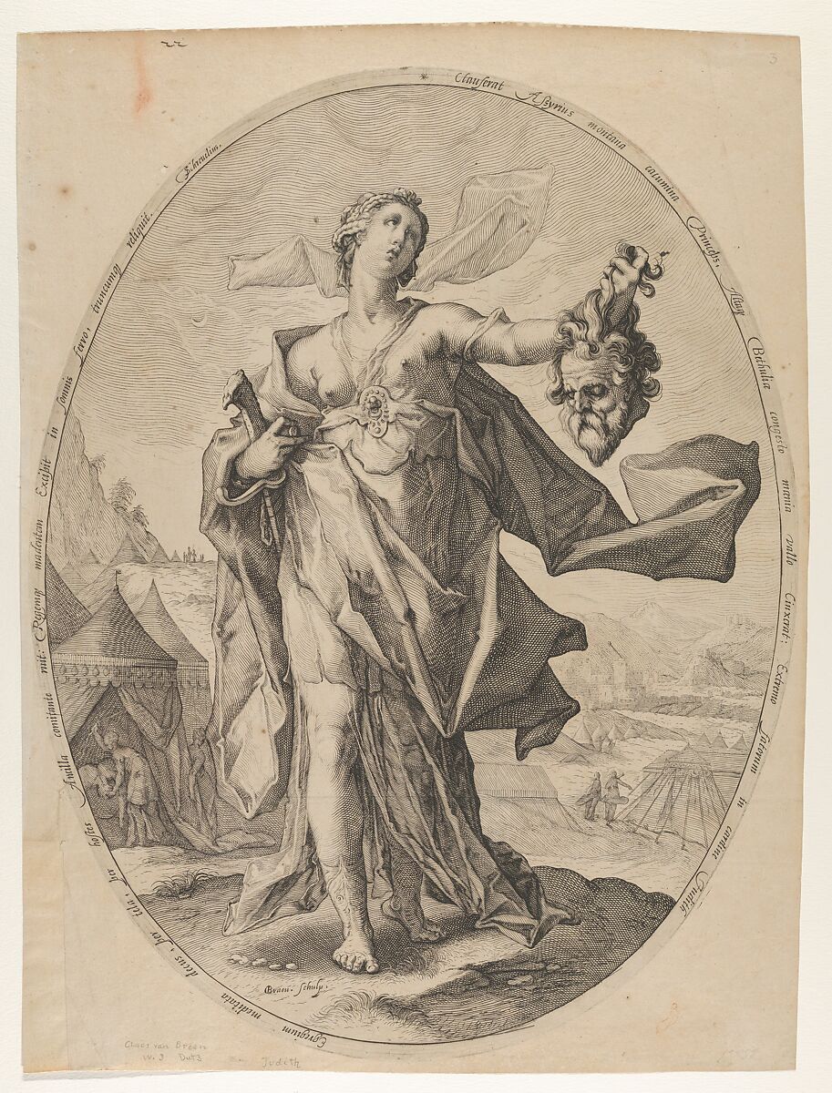 Judith from Heroes and Heroines of the Old Testament, Nicolaes Braeu (Netherlandish, active Haarlem, ca. 1586–died 1600), Engraving 