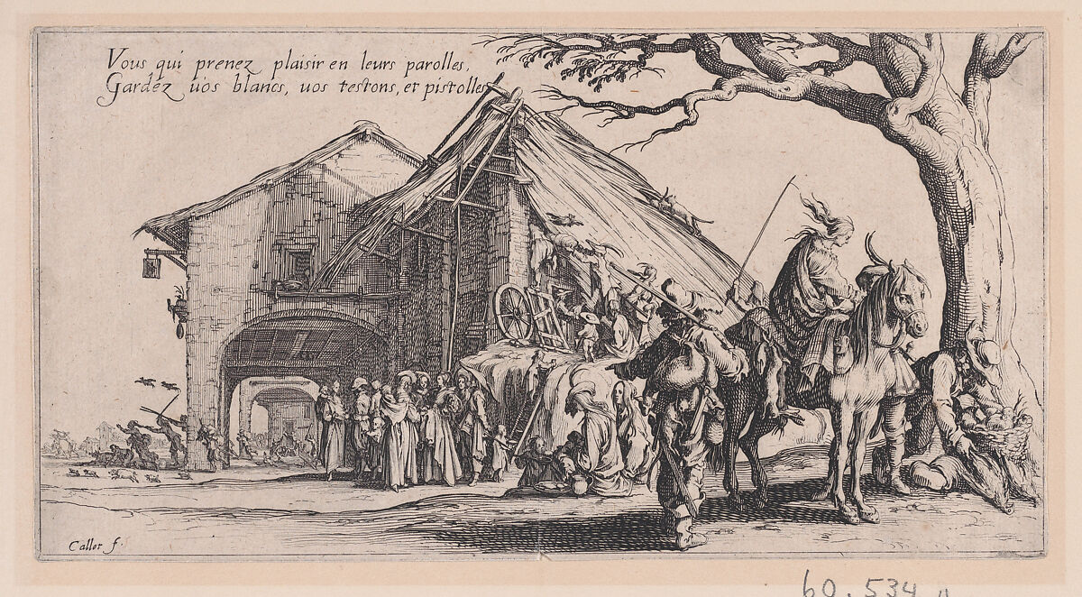 La Halte des Bohémiens: Les Diseuses de Bonne Aventure (The Gypsy Stopover: The Fortune Tellers), from Le Bohémiens, série appelée aussi Les Égyptiens, La Marche des Bohémiens, La Vie Errante des Bohémiens, Les Marches Égyptiennes (The Gypsies, series also called The Egyptians, The Gypsy Troops, The Wandering Lives of Gypsies, The Egyptian Troops), Jacques Callot (French, Nancy 1592–1635 Nancy), Etching and engraving; second state of two (Lieure) 