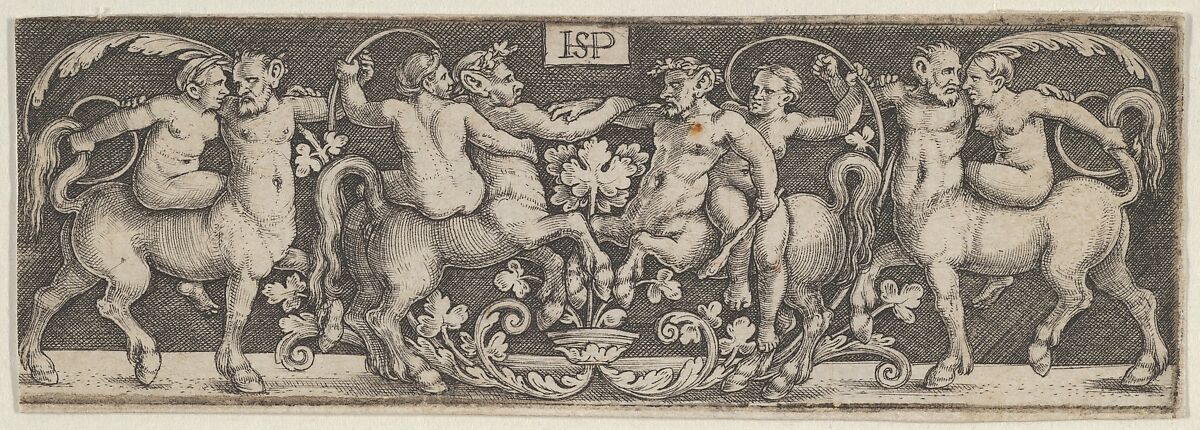 Frieze with Centaurs Fighting at Center with Human Riders, Sebald Beham (German, Nuremberg 1500–1550 Frankfurt), Engraving; second state of two (Pauli) 