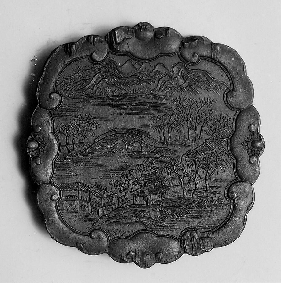 The Bounteous and Fertile Garden, Workshop of Jian Guzhai (Chinese,), Pine soot and binding medium; inscribed in gilt, China 