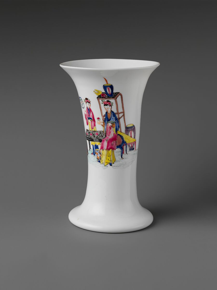 Beaker, Opaque glass with enamel decoration, British