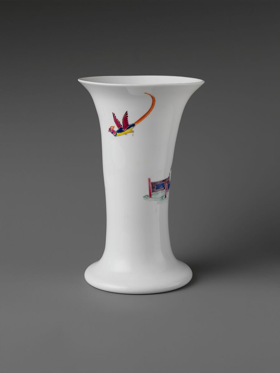 Beaker, Opaque glass with enamel decoration, British