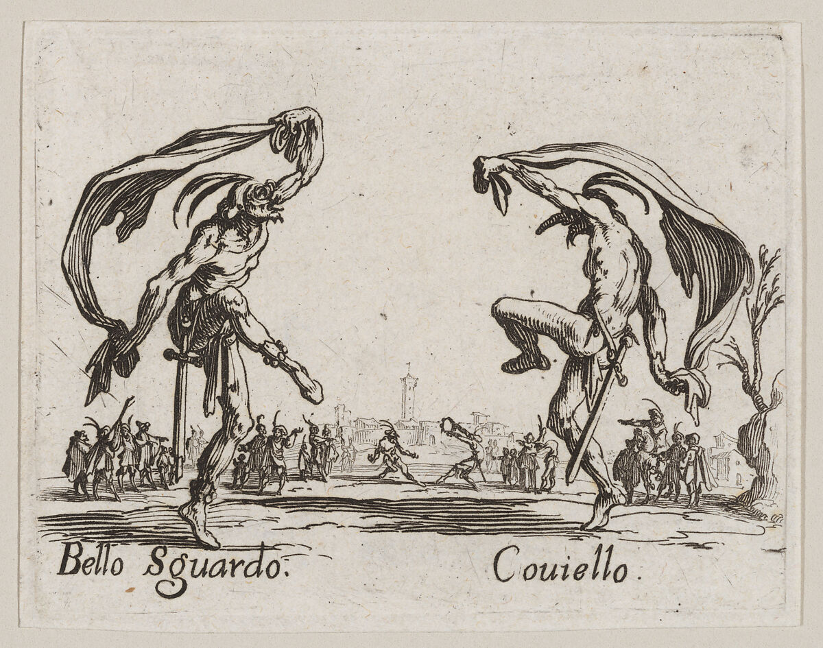 Bello Sguardo and Couiello, from "Balli di Sfessania" (Dance of Sfessania), Jacques Callot (French, Nancy 1592–1635 Nancy), Etching; first state of two (Lieure) 