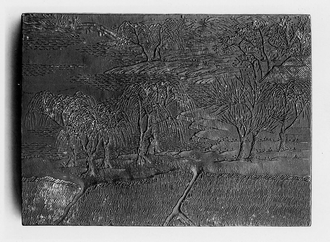 Spring Ploughing Studio, Workshop of Jian Guzhai (Chinese,), Pine soot and binding medium; inscribed in gilt, China