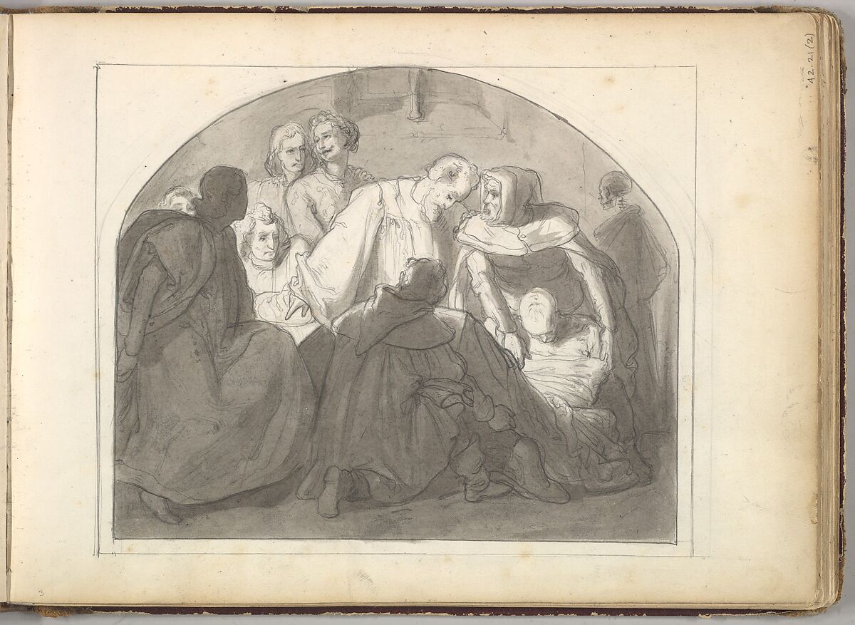 A Burial Scene (in Sketch Book With Drawings on Twenty-six Leaves), Frederic, Lord Leighton (British, Scarborough 1830–1896 London), Brush and India ink wash over graphite 