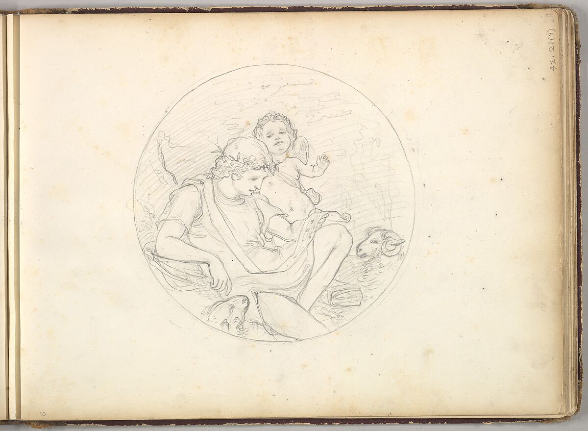 Cupid and a Shepherd (in Sketch Book With Drawings on Twenty-six Leaves), Frederic, Lord Leighton (British, Scarborough 1830–1896 London), Graphite 