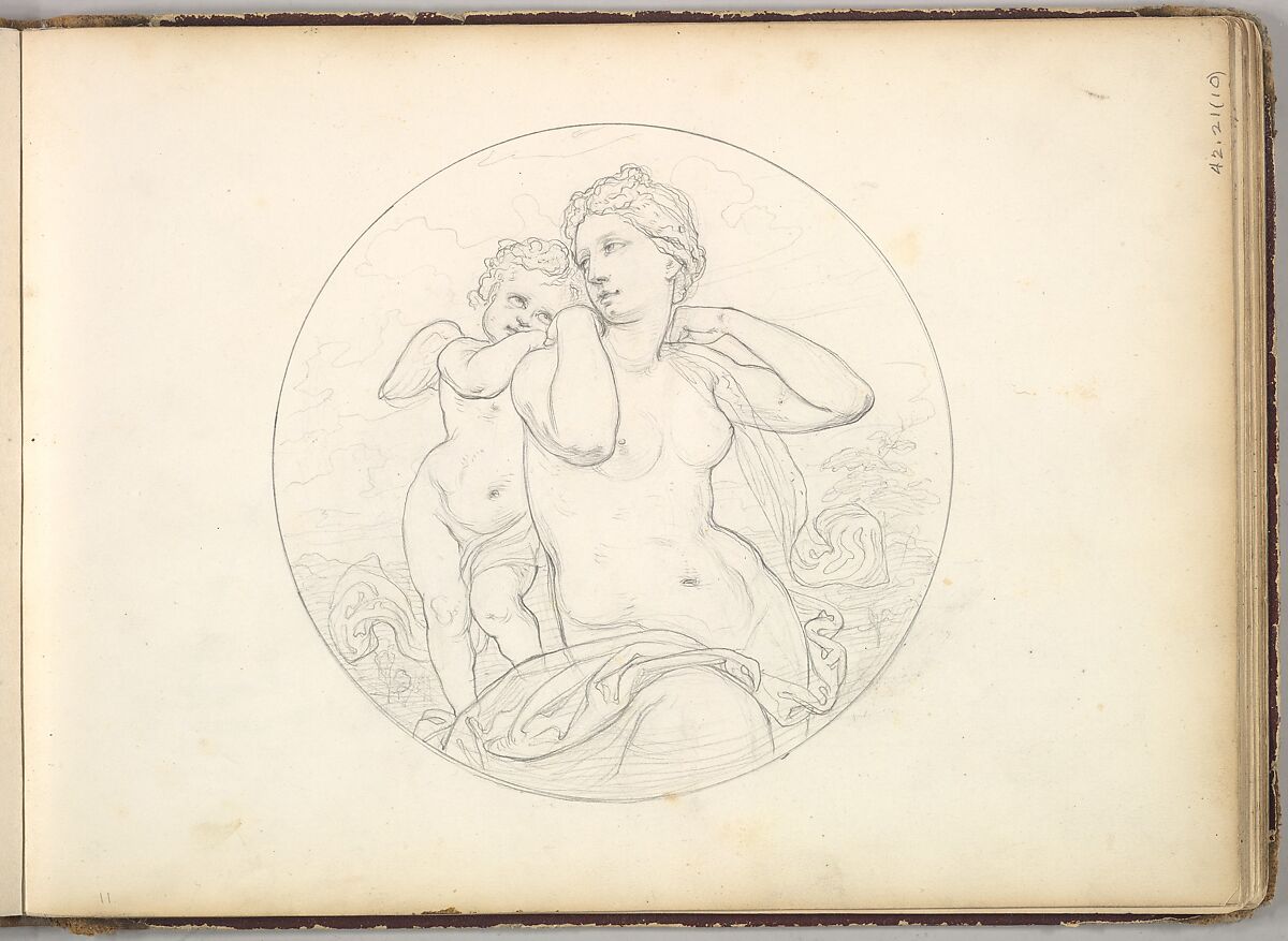 Venus and Cupid  (in Sketch Book With Drawings on Twenty-six Leaves), Frederic, Lord Leighton (British, Scarborough 1830–1896 London), Graphite 