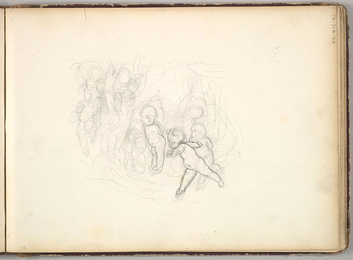 A Group of Children (in Sketch Book With Drawings on Twenty-six Leaves), Frederic, Lord Leighton (British, Scarborough 1830–1896 London), Graphite 